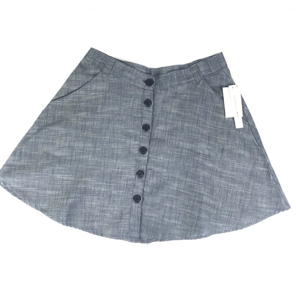 Denim Style Button Up Skater Skirt - Picture 1 of 6